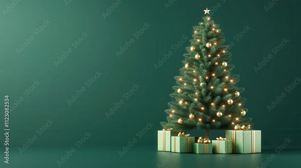 Fototapeta premium Elegant Green Christmas Tree with Gifts Festive Holiday Decor