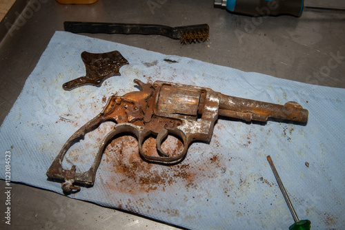 Handgun which became stone.