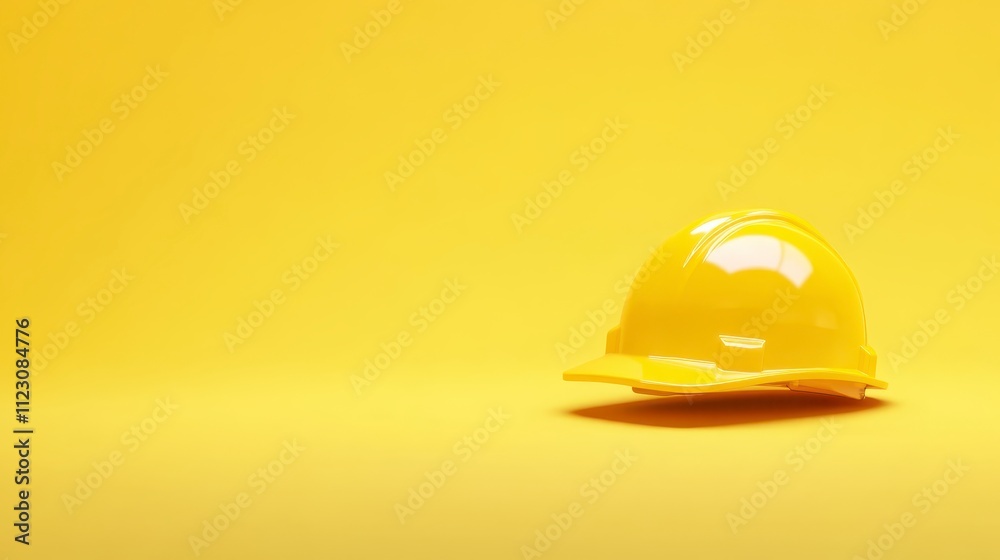 Fototapeta premium Yellow Hard Hat Safety Construction Worker Industry Minimalist Background
