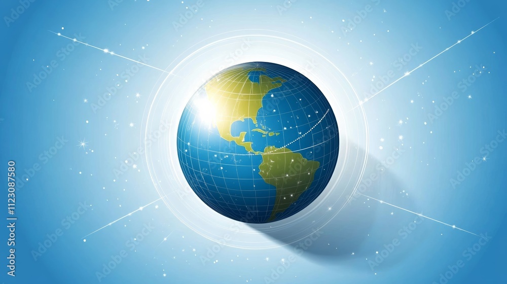 Fototapeta premium Earth axis diagram illustration showing the tilt of the Earth's rotational axis relative to its orbital plane, explaining the cause of seasonal changes and the distribution of sunlight.