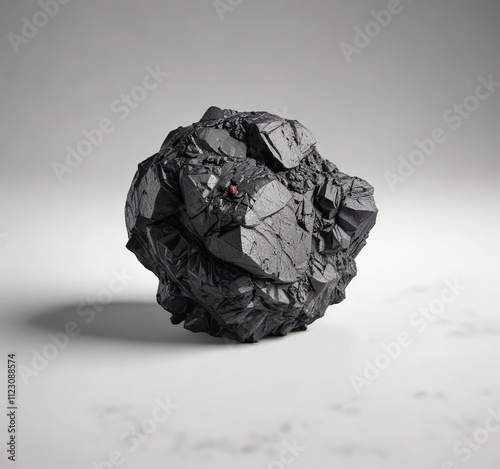 Dark grey coal lump on isolated white surface, white surface, inanimate object, isolated