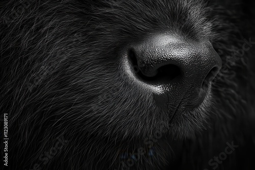 A close-up of a bear's nose and fur, showcasing texture and detail. photo