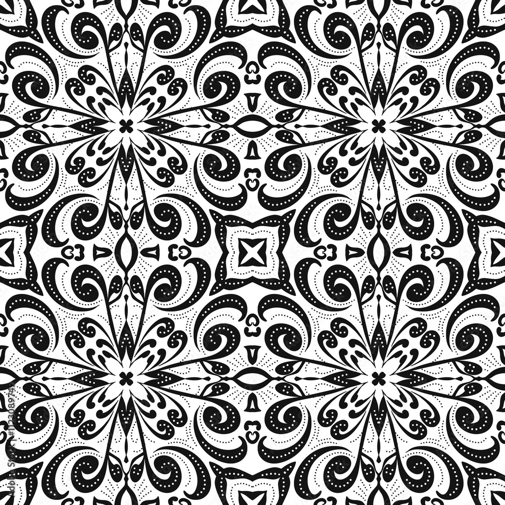 Fototapeta premium Batik design, seamless pattern in black and white