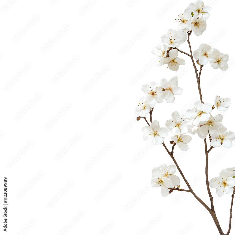 Fototapeta premium Delicate white blossoms on a slender branch evoke beauty and tranquility in nature., isolated on a transparent background.