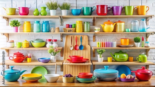 Wallpaper Mural Stylish Kitchen Shelves with Utensils and Cookware, Perfect for Home Decor and Organization Ideas, Featuring a Bright and Inviting Atmosphere with Copy Space for Text Torontodigital.ca