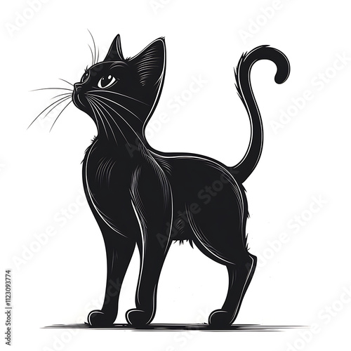 whimsical black cat illustration with elegant line art, showcasing its curious expression and sleek form photo