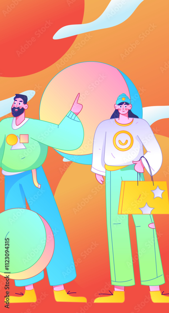 Obraz premium Virtual characters social communication concept business flat vector hand drawn illustration