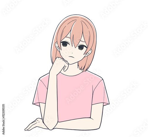 悩んでいる表情の漫画風の女性イラスト