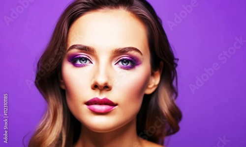 a beautiful female model with putple background photo