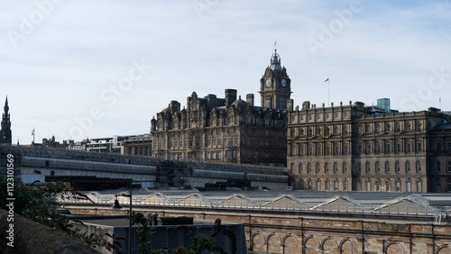 Balmoral hotel overlooking waverley station in edinburgh, scotland photo