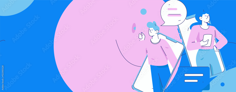 Fototapeta premium Virtual characters social communication concept business flat vector hand drawn illustration 