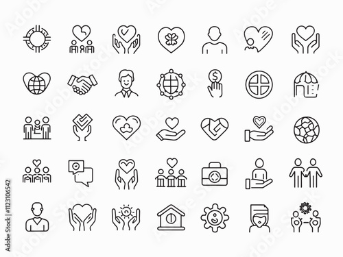 NGO Line Art Icon Emphasizing Volunteerism and Community Service