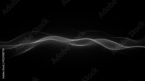 Abstract Black Background With Glowing White Dotted Wave Patterns
