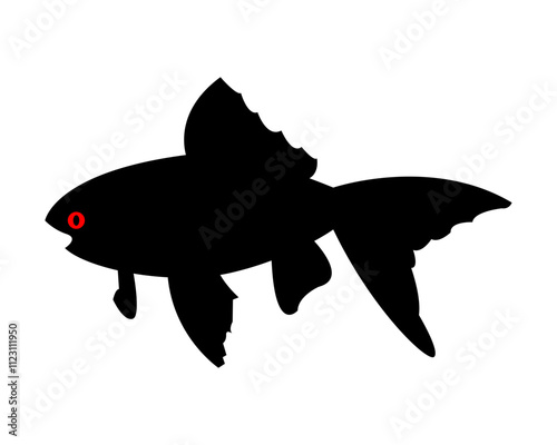 Vector illustration of black silhouette of golden fish. Isolated white background. Goldfish logo icon