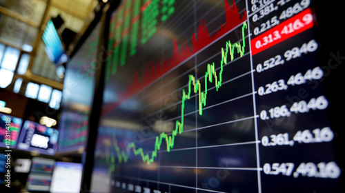 Close-up of digital stock market screen showing upward trend graph, symbolizing stock buyback, financial charts and candlestick patterns in background.