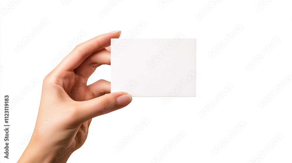 Obraz premium Female hand holding a blank card with a clipping path