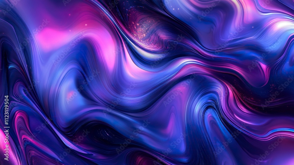 Obraz premium Feel the elegance of the waves of round and small blue, purple and black particles flowing smoothly in an abstract design.
