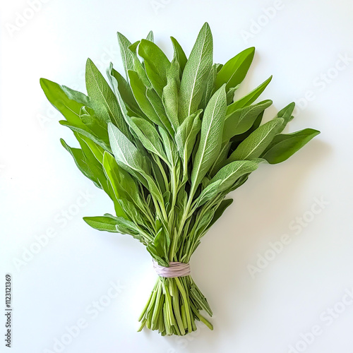 Fresh sage herb, Bundle sage leaves isolated on white background. photo