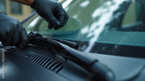 Close-up view of new windshield wipers being installed for optimal visibility photo
