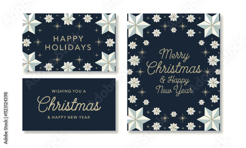 Merry Christmas and Happy New Year Greeting Cards, Christmas elements in paper cut template backdrop collection, Luxury invitation with Christmas tree, easily editable.