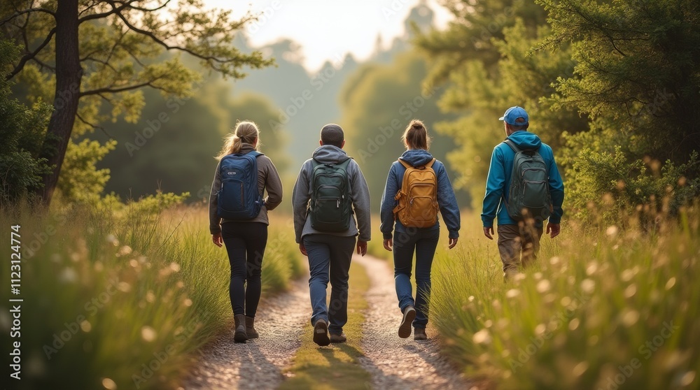 Obraz premium Travelers exploring an eco-tourism route, embracing sustainable travel