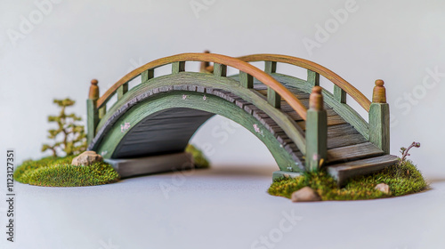 A playful and detailed toy bridge set against a simple background photo