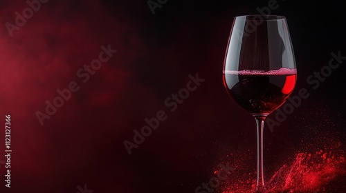 A standalone glass of wine standing amid striking red hues and a smoky background, illustrating solitude, depth, and the boldness of fine living and art. photo