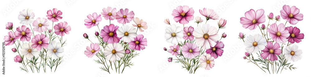 Fototapeta premium Vibrant Cosmos Flowers Blooming in a Lush and Serene Summer Meadow Creating a Captivating and Idyllic Scene of Natural Beauty and Tranquility