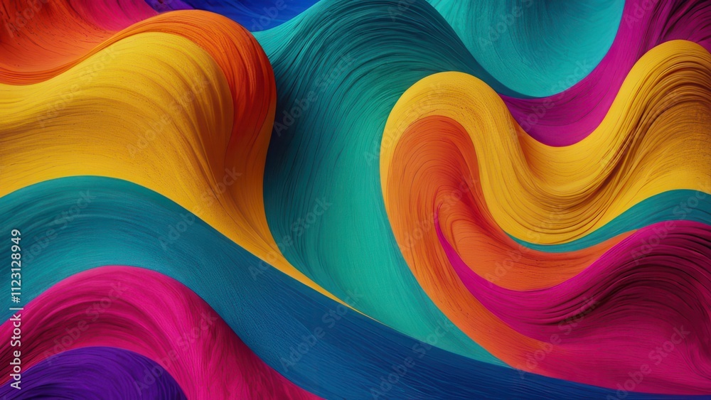 Naklejka premium Vibrant waves of color blend beautifully, representing nature's artistry. This abstract image captures the essence of motion and creativity