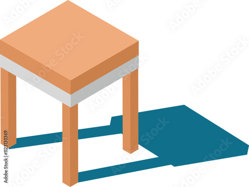 Simple wooden stool with four legs and light tabletop casting a teal shadow on a plain white background, perfect for interior design or furniture concepts