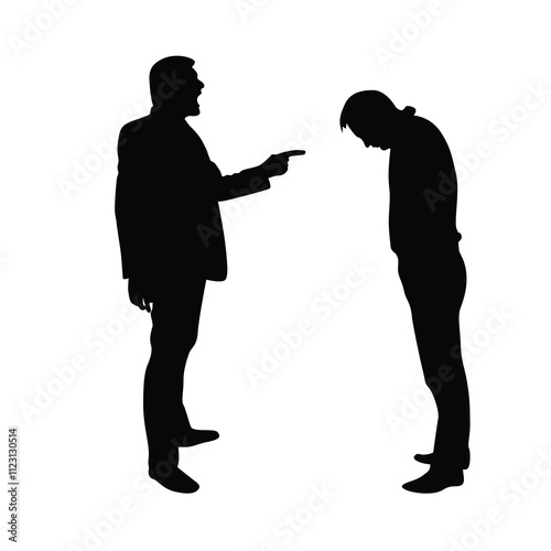 Business Man Boss Screaming at an Employee Silhouette. Conflicts at work and stressful situations vector art