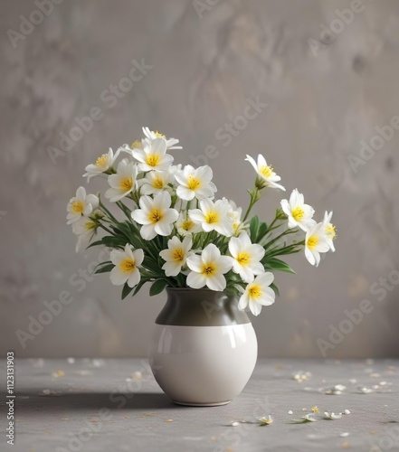 Wallpaper Mural Minimalistic composition of white and yellow blossoms in a small vase, meditation, decor, stylish, zen, single bloom Torontodigital.ca
