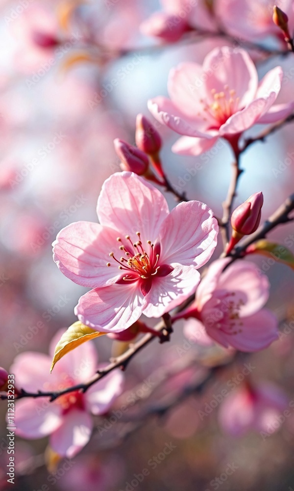 Obraz premium Peach blossom in full bloom with delicate pink petals, garden, bloom, blossoms