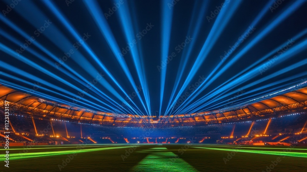 Obraz premium Stunning Illuminated Stadium with Dramatic Light Beams at Night