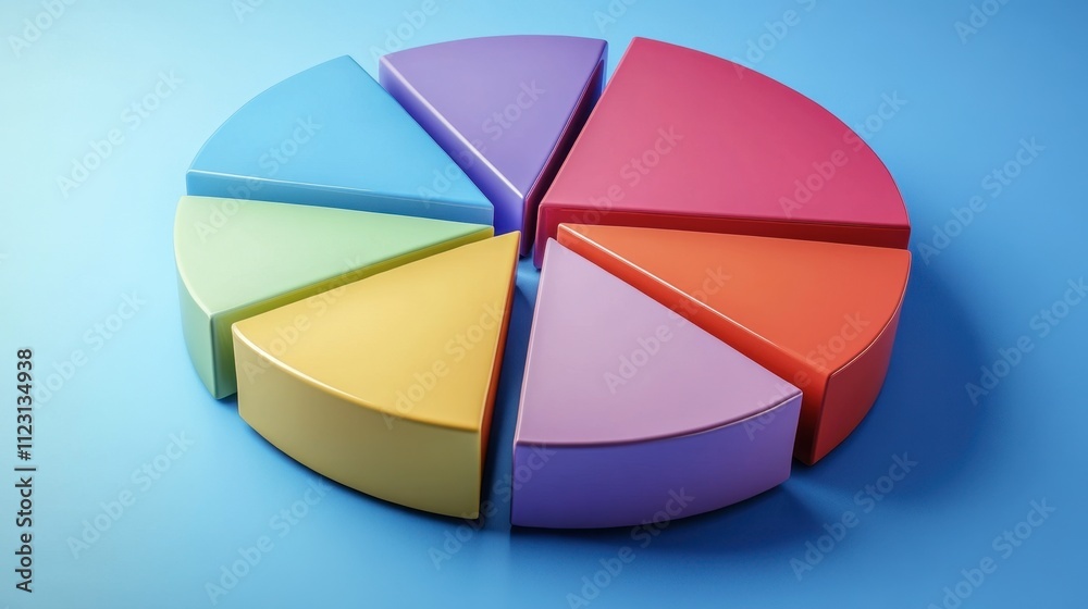 Fototapeta premium Colorful Pie Chart Segments on a Light Blue Background