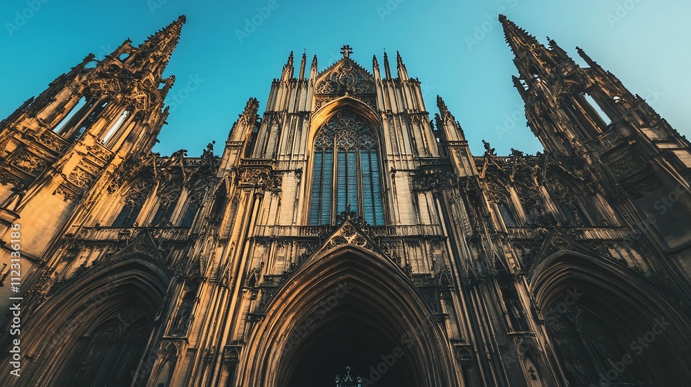 Fototapeta premium Stunning view of a historic cathedral under a clear blue sky.