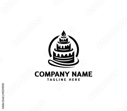 Vector abstract cake logo design. Birthday cake logo. Sweet cake logo. Cake bakery logo. Cake shop
