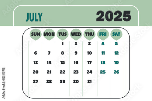 July 2025 Calendar vector item