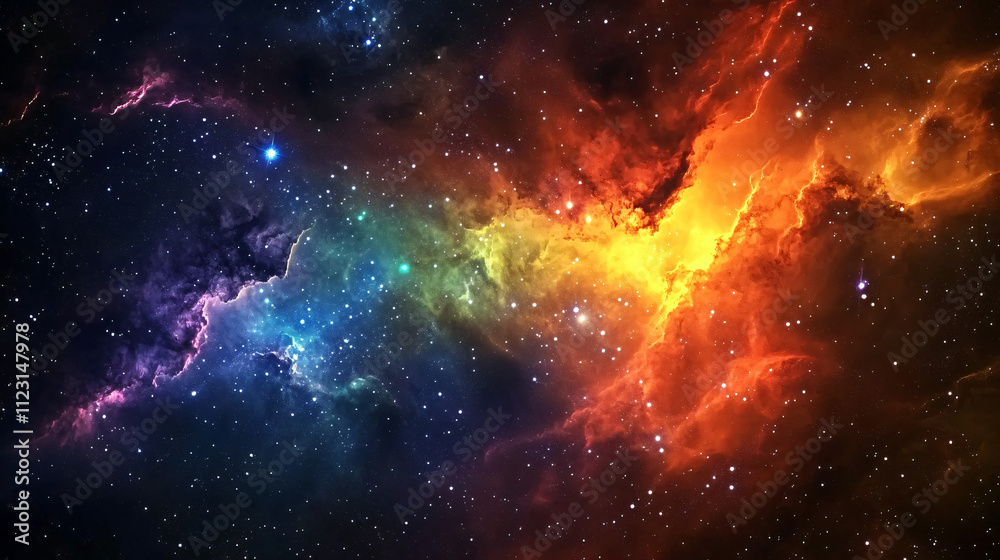 Fototapeta premium A close-up of a colorful nebula with intricate dust clouds and radiant stars embedded within.