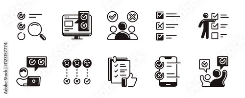 business decision making survey checklist icon set select multiple choice check mark task evaluation questionnaire signs vector illustration for web and app