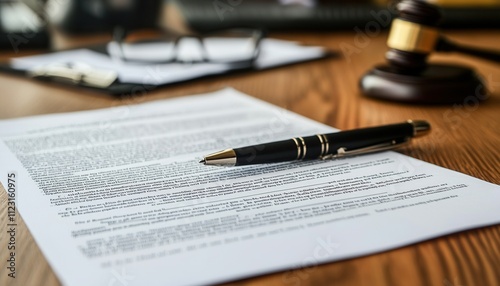 Detailed Close-Up of Bankruptcy Petition Documents on a Desk with Pen and Gavel