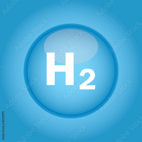 Hydrogen H2 blue bubble symbol. Chemical model. Concept of hydrogen H2. Renewable eco-energy. Hydrogen energy based on renewable energy sources and electricity. Vector illustration EPS.