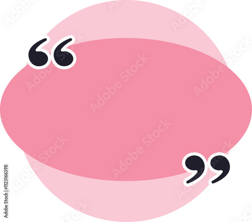 Oval shaped pink quote box featuring black quotation marks, ideal for emphasizing text, showcasing citations, highlighting testimonials, or conveying important messages effectively