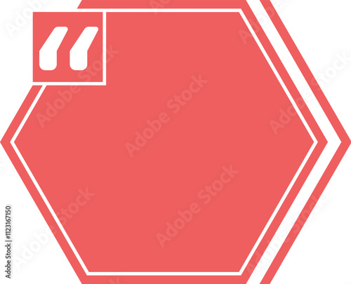 Red hexagonal quote box featuring prominent quotation marks, providing a visually appealing template for showcasing testimonials, customer feedback, and inspiring quotes