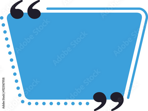 Blue quote box with quotation marks at the top left and bottom right corners framing an empty space for text, ideal for highlighting testimonials or important messages