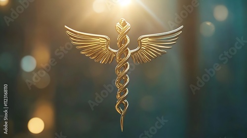 Healthcare Innovation Captured Through Golden Caduceus Emblem Photo