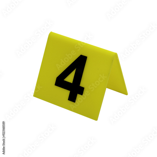 Obraz na płótnie Crime scene investigation. Set of evidence identification markers on white background. Crime scene investigation. Yellow marker number 4 for identification of evidence on white background. w salonie
