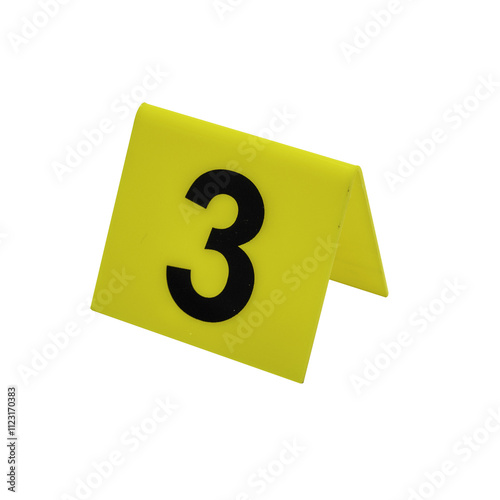 Obraz na płótnie Crime scene investigation. Set of evidence identification markers on white background. Crime scene investigation. Yellow marker number 3 for identification of evidence on white background. w salonie