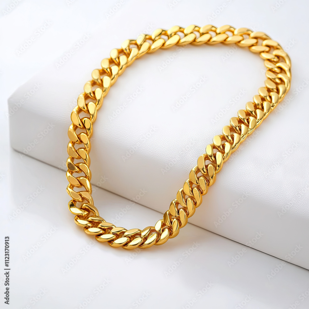 Obraz premium Gold Cuban link bracelet, thick and wide chain