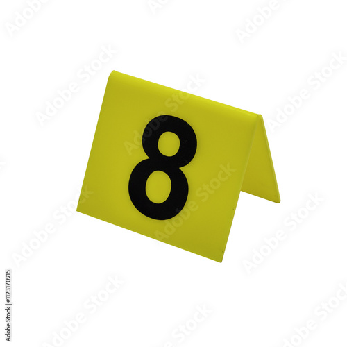 Obraz na płótnie Crime scene investigation. Set of evidence identification markers on white background. Crime scene investigation. Yellow marker number 8 for identification of evidence on white background. w salonie